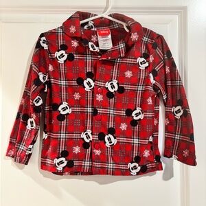 Disney Red Plaid Mickey Mouse Button Down Pajama Shirt 3T Unisex Girl/Boy